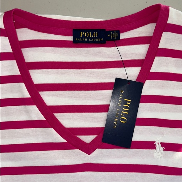 NWT RALPH LAUREN Pink and White Striped Tee Size M. - Picture 11 of 14